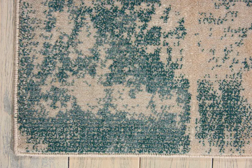 Ivory and Teal Blue Abstract Non Skid Area Rug Photo 4