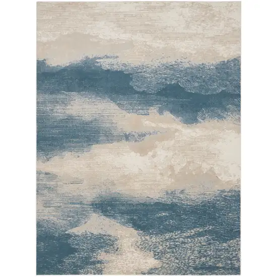 Ivory and Teal Blue Abstract Non Skid Area Rug Photo 1