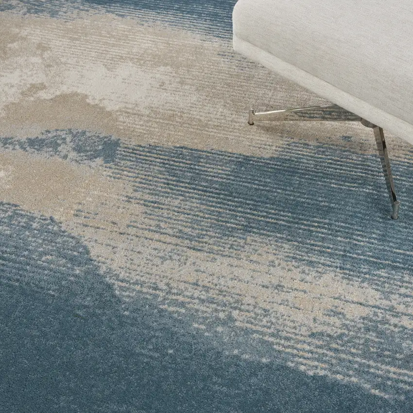 Ivory and Teal Blue Abstract Non Skid Area Rug Photo 7