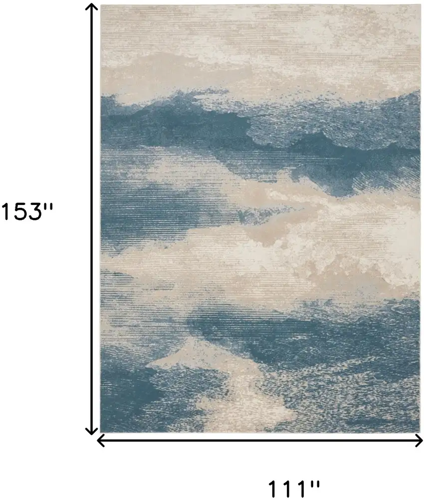Ivory and Teal Blue Abstract Non Skid Area Rug Photo 3