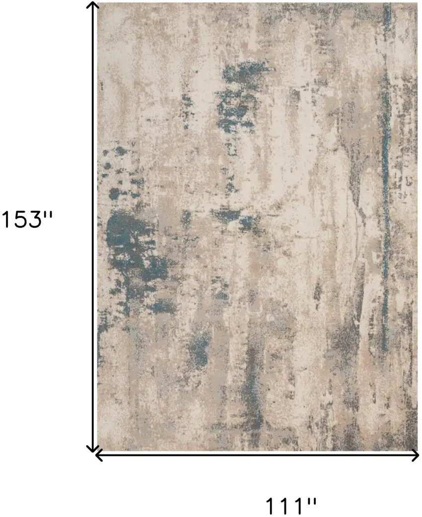 Ivory and Teal Blue Abstract Non Skid Area Rug Photo 3