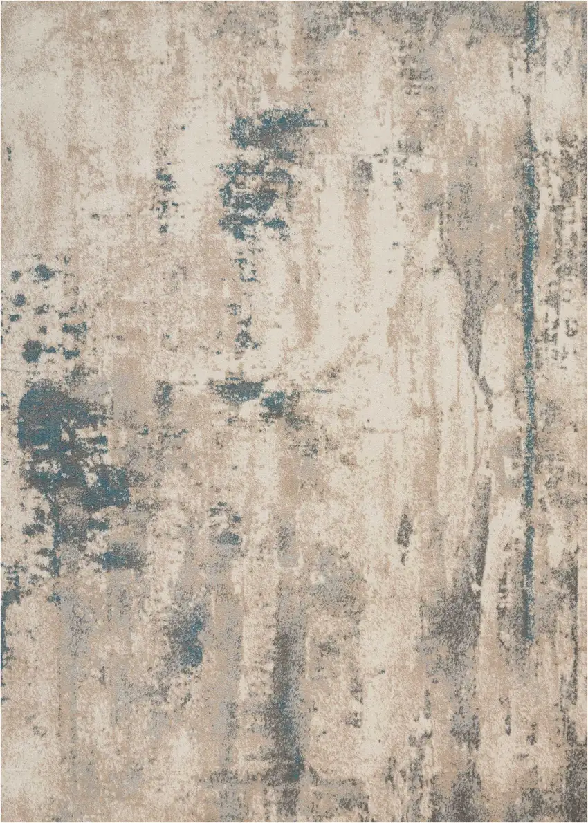 Ivory and Teal Blue Abstract Non Skid Area Rug Photo 2