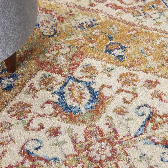 Yellow And Ivory Medallion Area Rug Photo 9