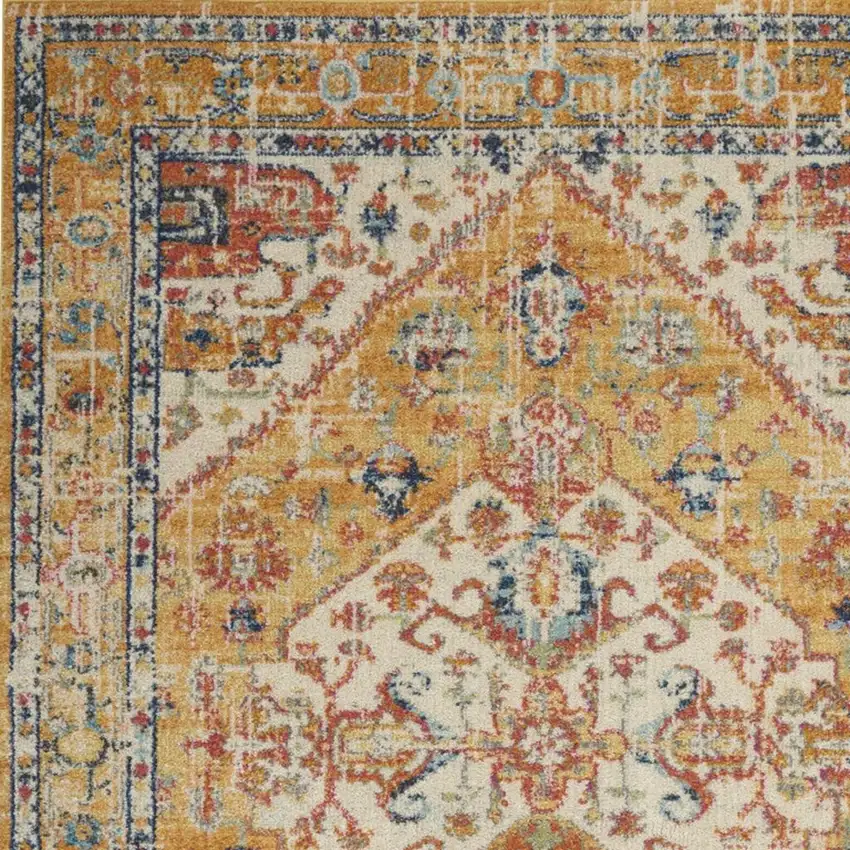 Yellow And Ivory Medallion Area Rug Photo 1