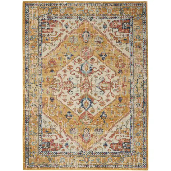 Yellow And Ivory Medallion Area Rug Photo 3