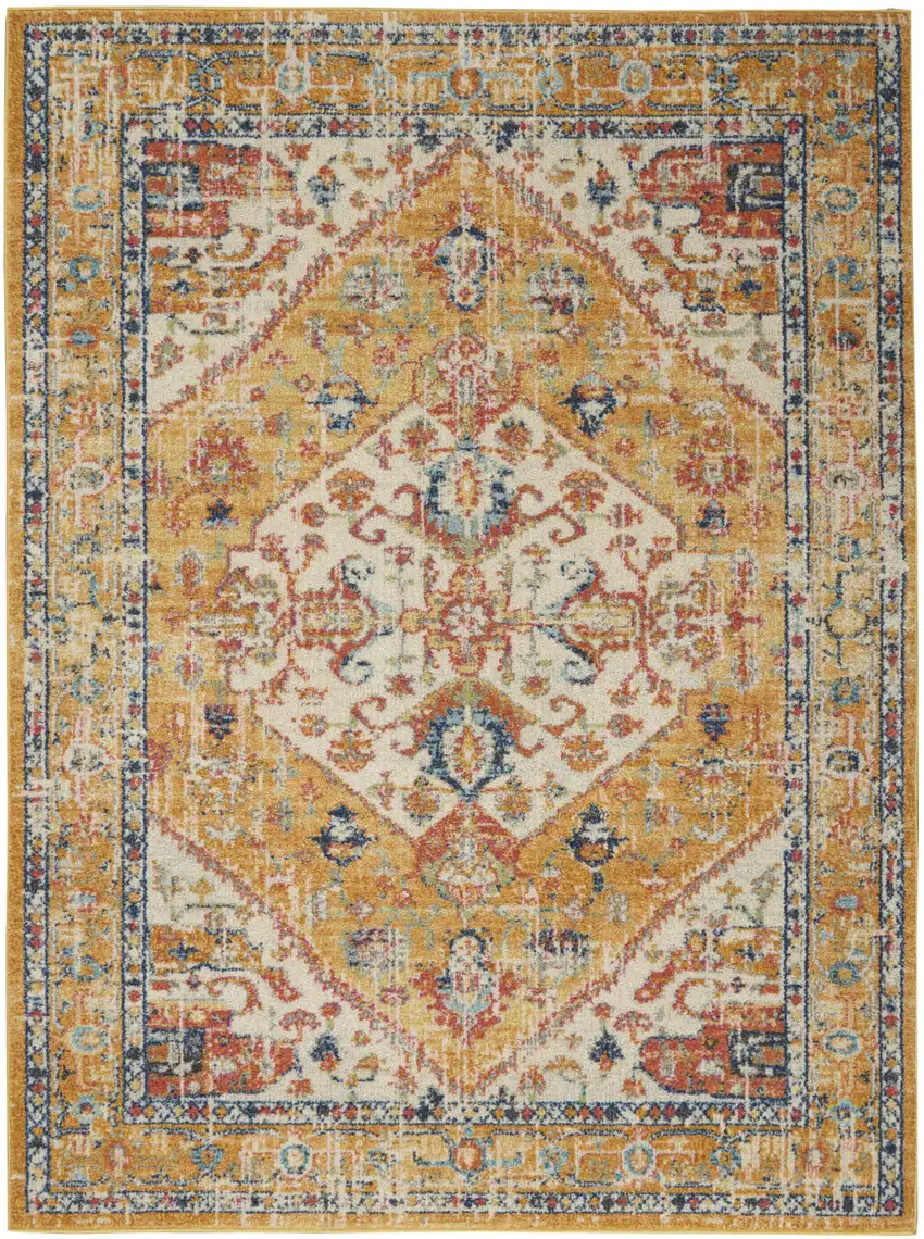 Yellow And Ivory Medallion Area Rug Photo 3