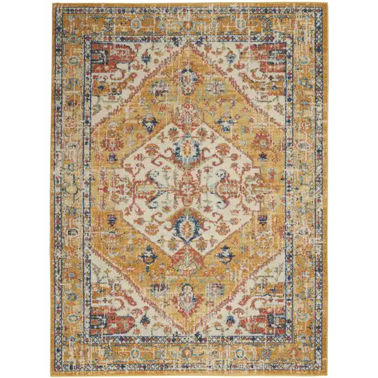 Yellow And Ivory Medallion Area Rug Photo 4
