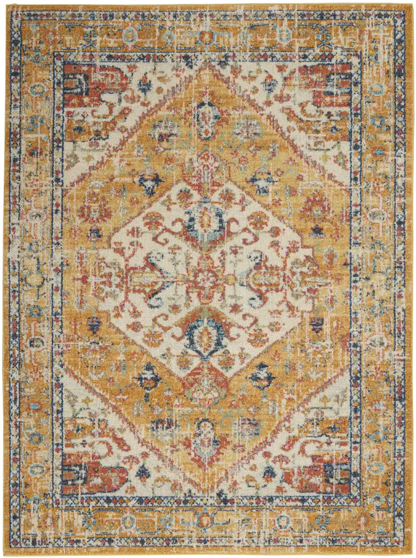 Yellow And Ivory Medallion Area Rug Photo 4