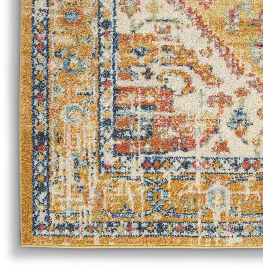 Yellow And Ivory Medallion Area Rug Photo 8
