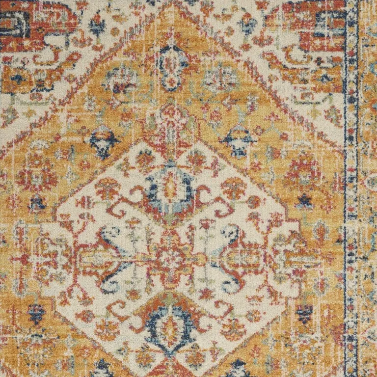 Ivory and Yellow Center Medallion Area Rug Photo 2