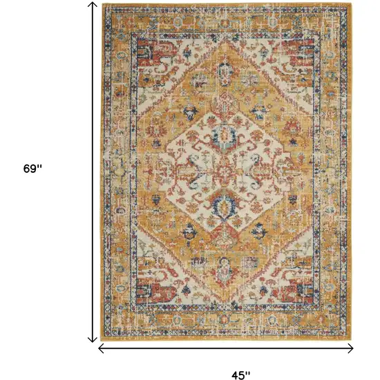 Yellow And Ivory Medallion Area Rug Photo 3