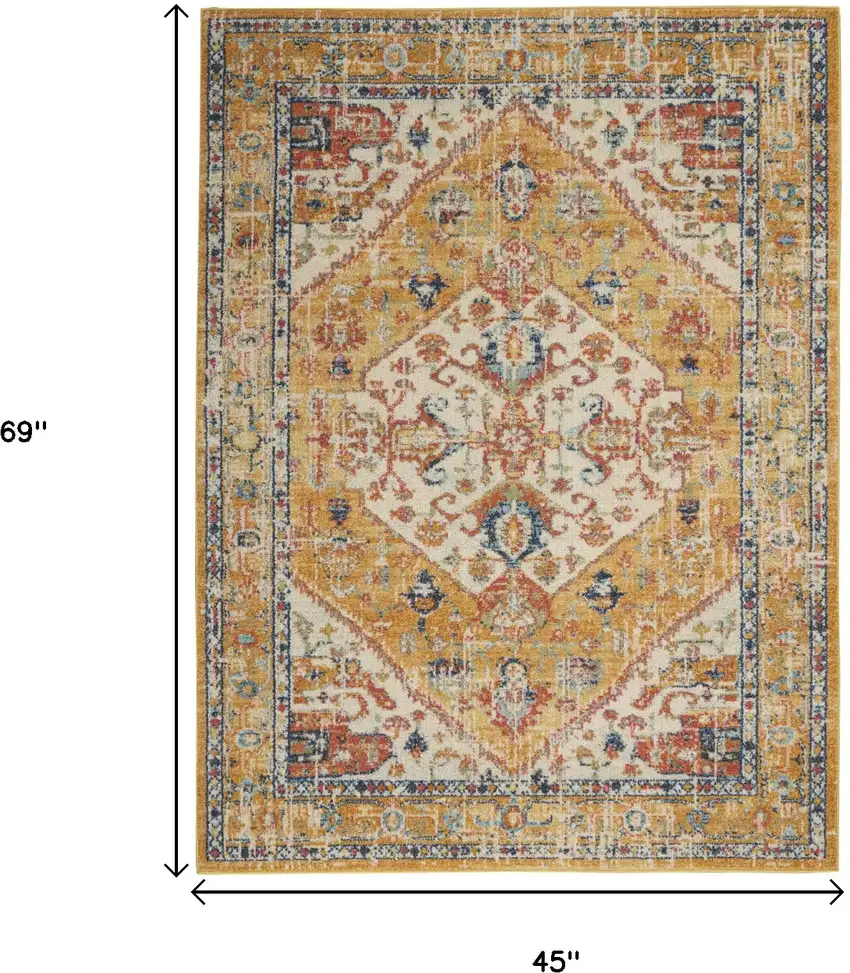 Yellow And Ivory Medallion Area Rug Photo 3