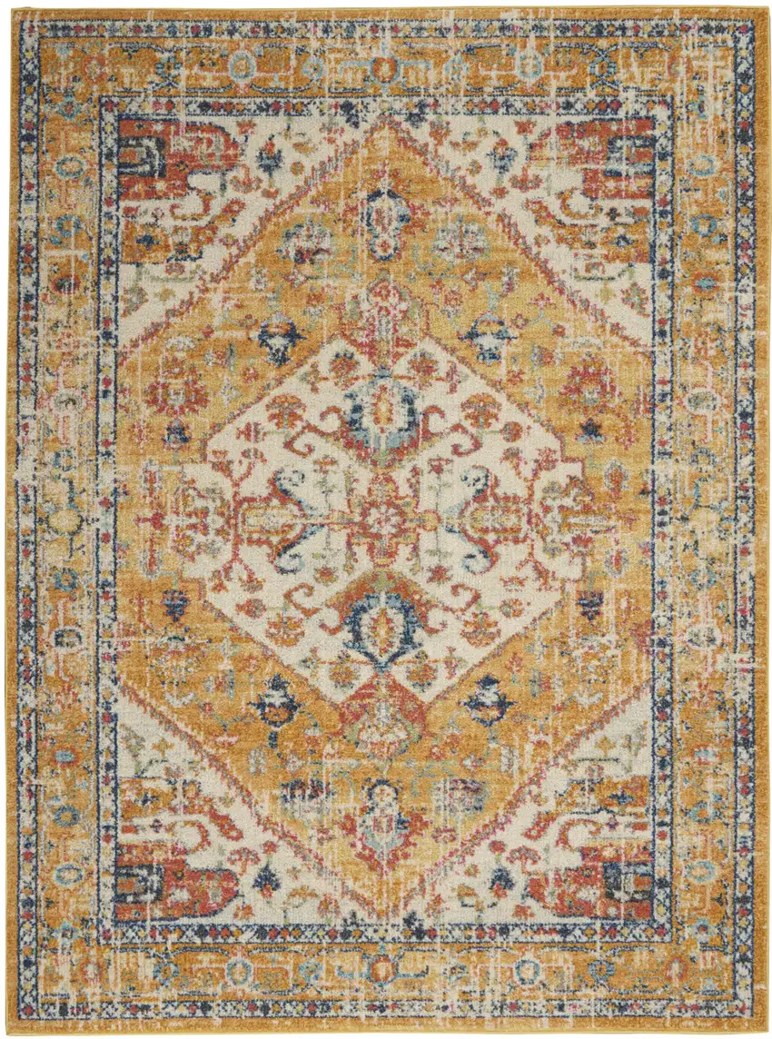 Yellow And Ivory Medallion Area Rug Photo 1
