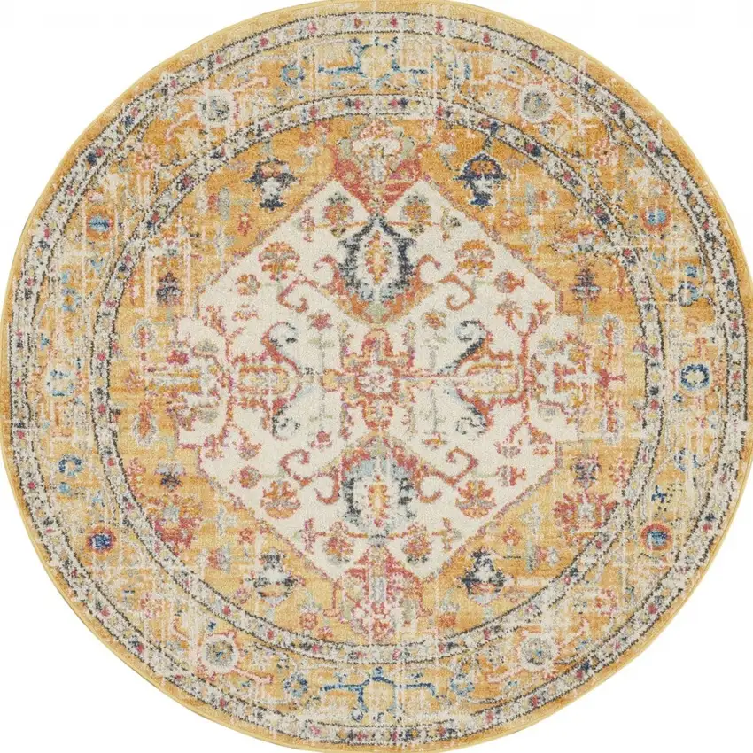Ivory and Yellow Center Medallion Area Rug Photo 9