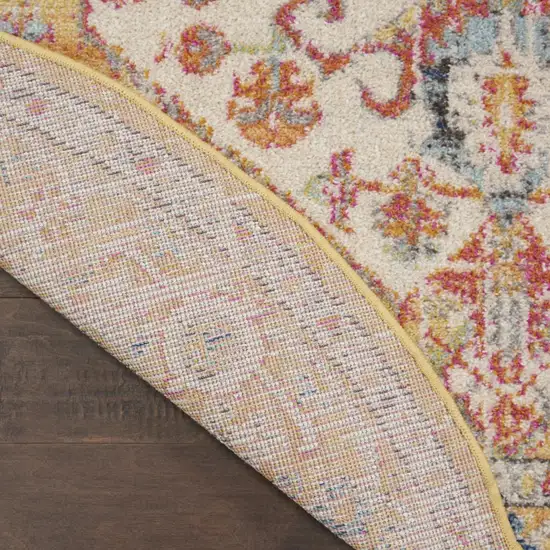 4' Yellow And Ivory Medallion Round Rug Photo 9