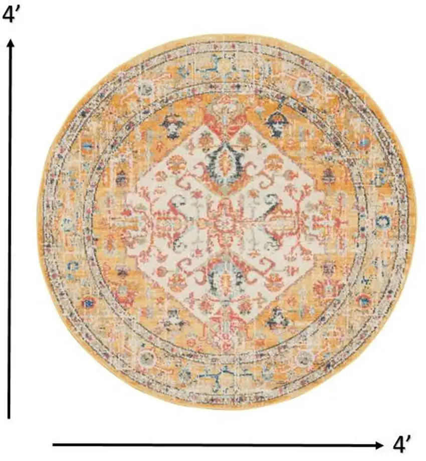 Ivory and Yellow Center Medallion Area Rug Photo 6