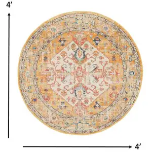 Photo of Ivory and Yellow Center Medallion Area Rug
