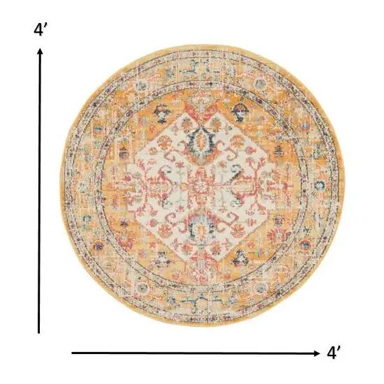 Ivory and Yellow Center Medallion Area Rug Photo 6