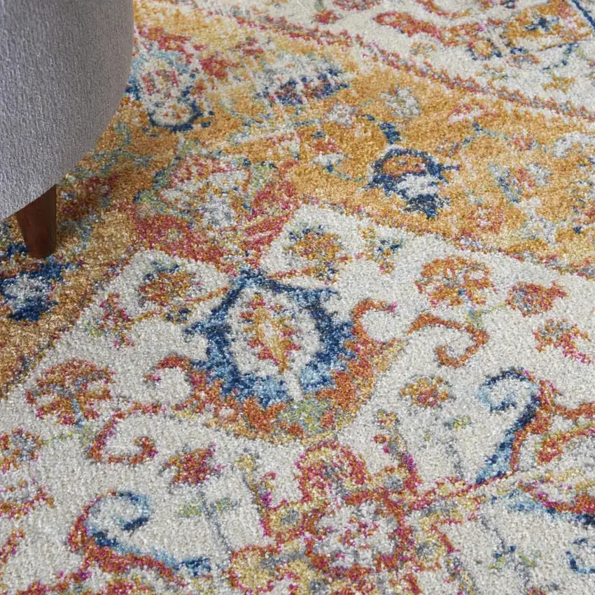 Yellow And Ivory Floral Medallion Area Rug Photo 7