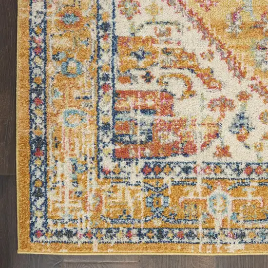 Yellow And Ivory Floral Medallion Area Rug Photo 9