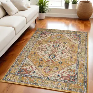 Photo of Ivory and Yellow Center Medallion Area Rug