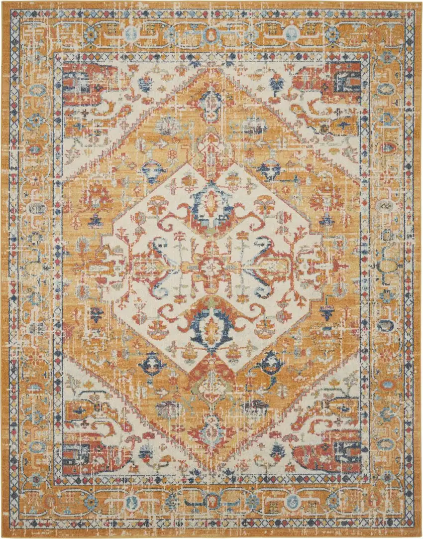 Yellow And Ivory Floral Medallion Area Rug Photo 2
