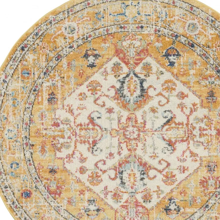 Ivory and Yellow Center Medallion Area Rug Photo 1