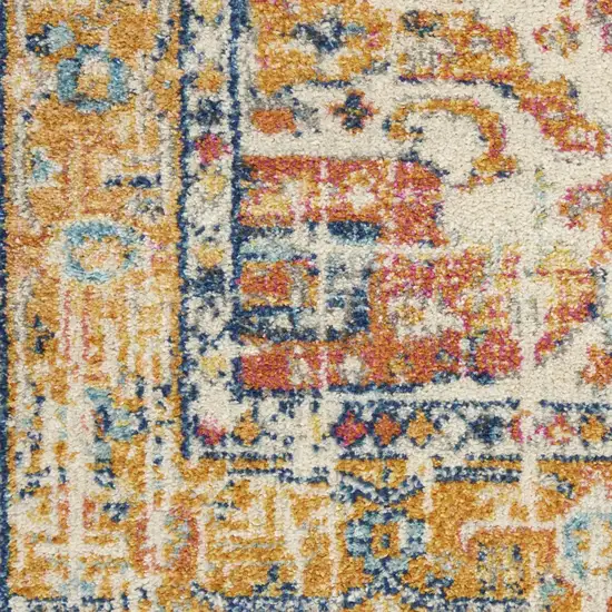 5' Yellow And Ivory Floral Medallion Round Rug Photo 8