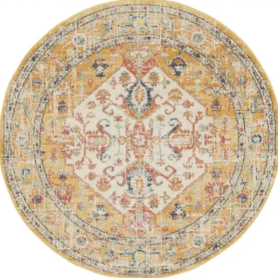 Ivory and Yellow Center Medallion Area Rug Photo 9