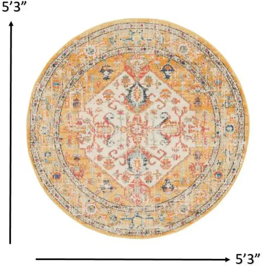 Ivory and Yellow Center Medallion Area Rug Photo 6