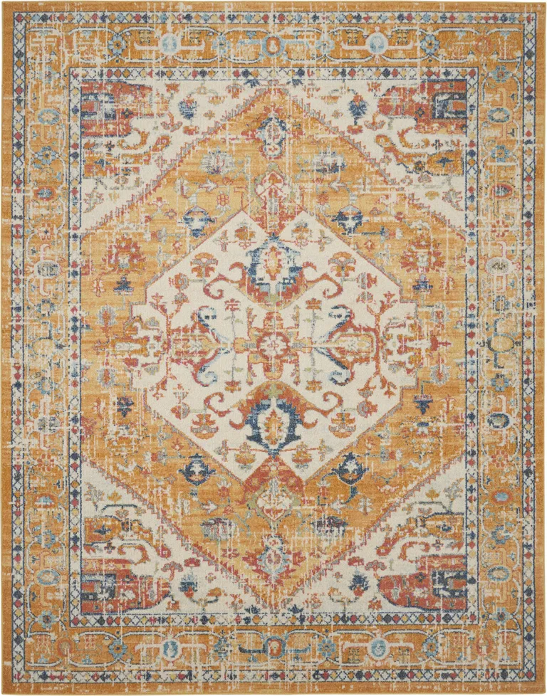 Ivory and Yellow Center Medallion Area Rug Photo 2