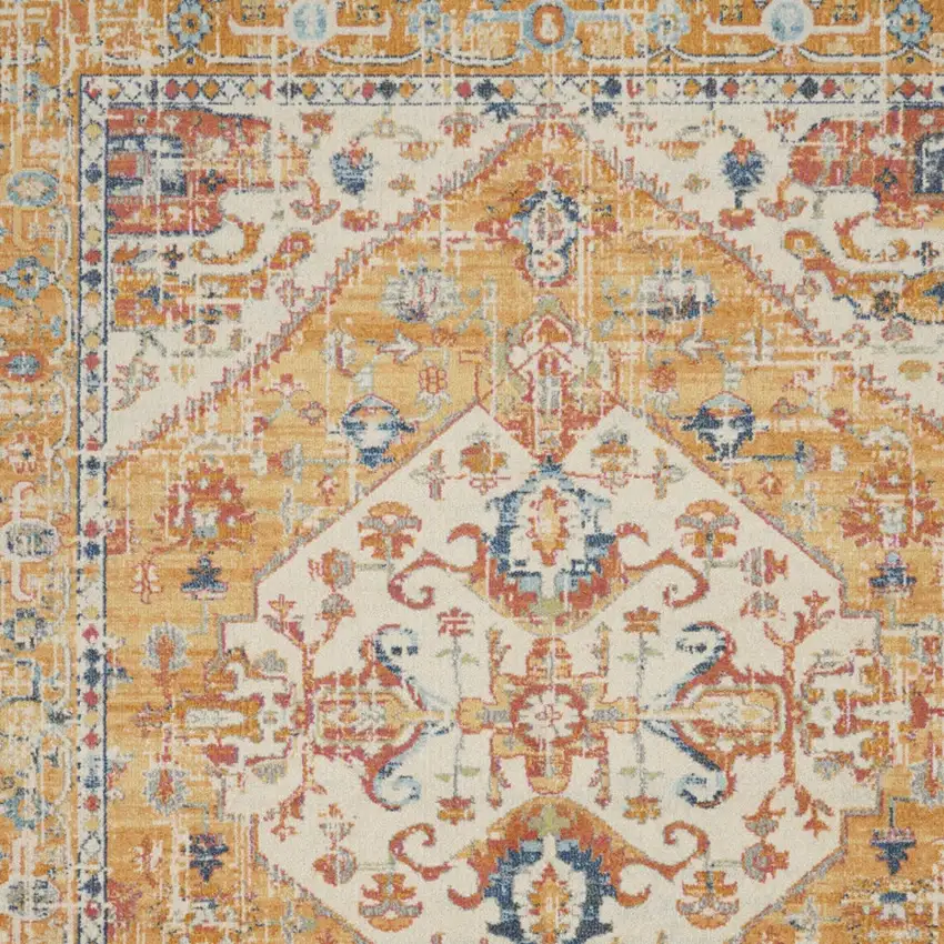 Yellow And Ivory Medallion Area Rug Photo 9