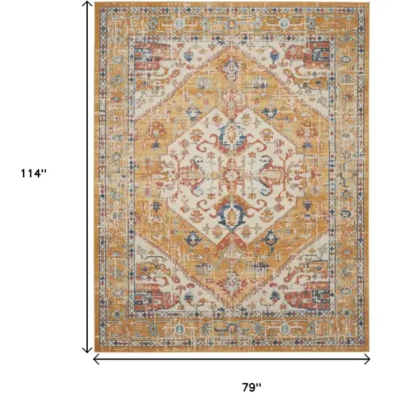 Yellow And Ivory Medallion Area Rug Photo 3