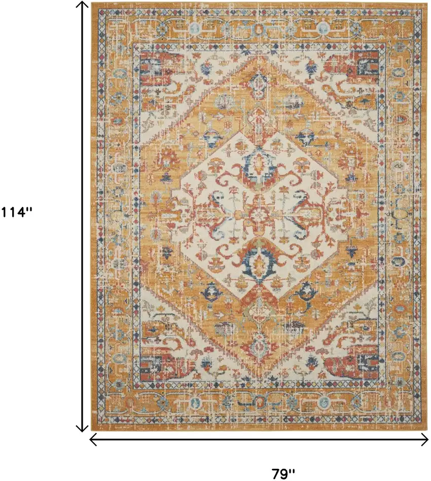 Yellow And Ivory Medallion Area Rug Photo 3