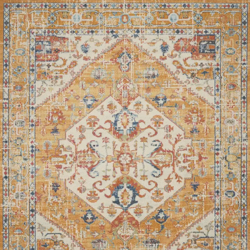 Yellow And Ivory Medallion Area Rug Photo 6
