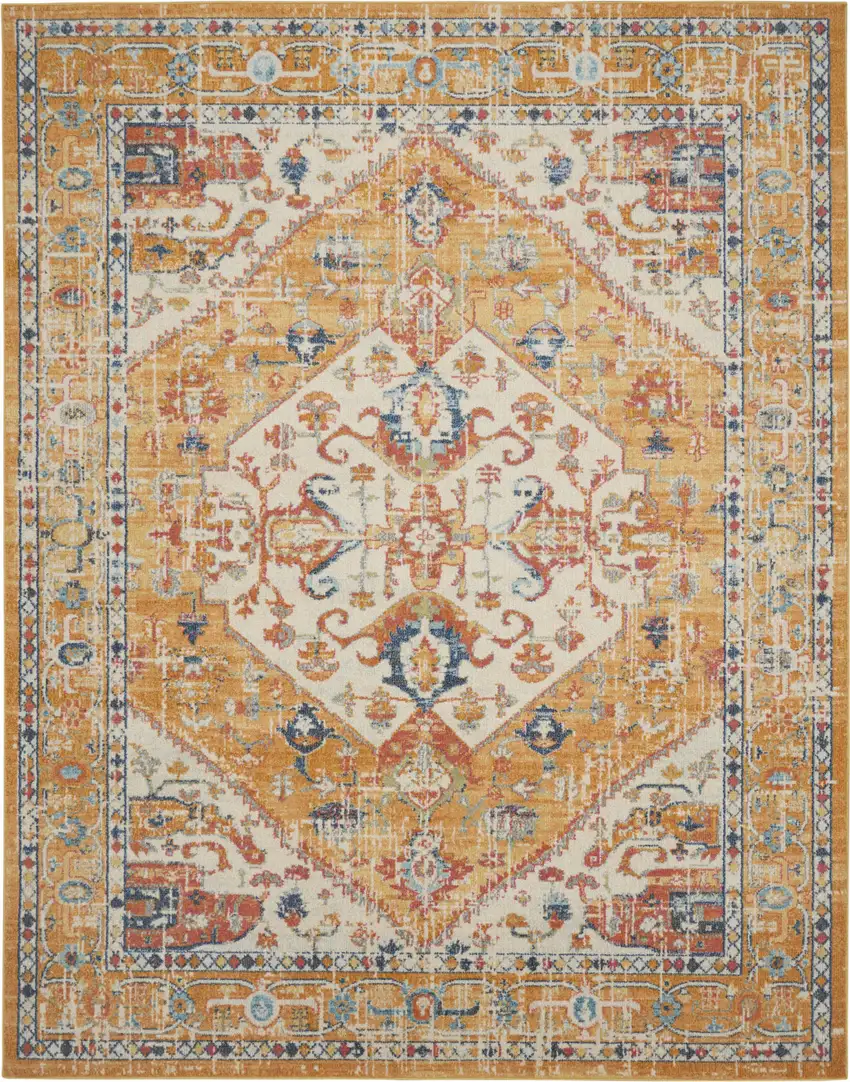 Yellow And Ivory Medallion Area Rug Photo 5