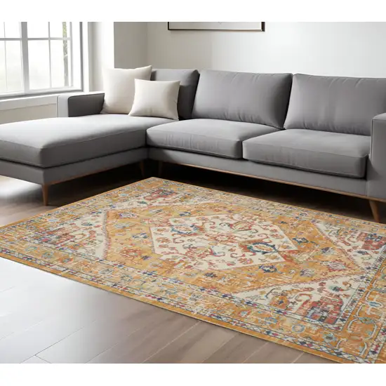 Yellow And Ivory Medallion Area Rug Photo 2