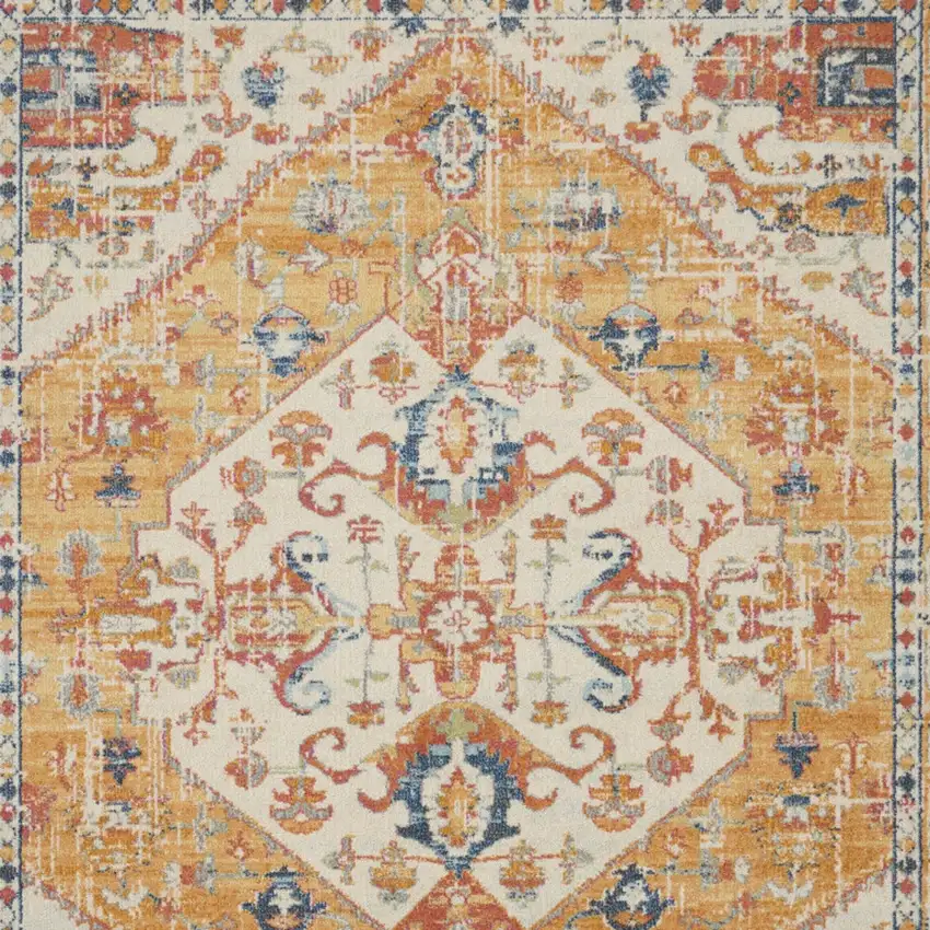 Yellow And Ivory Medallion Area Rug Photo 9