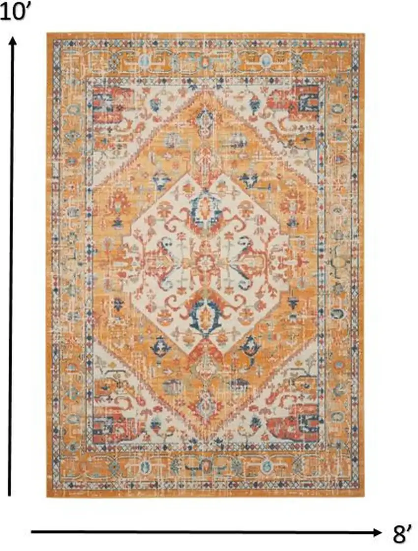 Ivory and Yellow Center Medallion Area Rug Photo 5