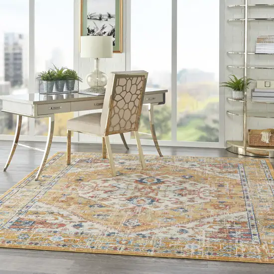 Yellow And Ivory Medallion Area Rug Photo 6