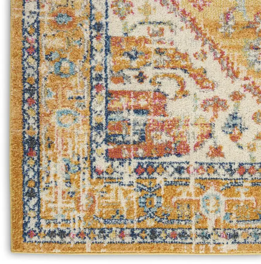 Yellow And Ivory Medallion Area Rug Photo 8
