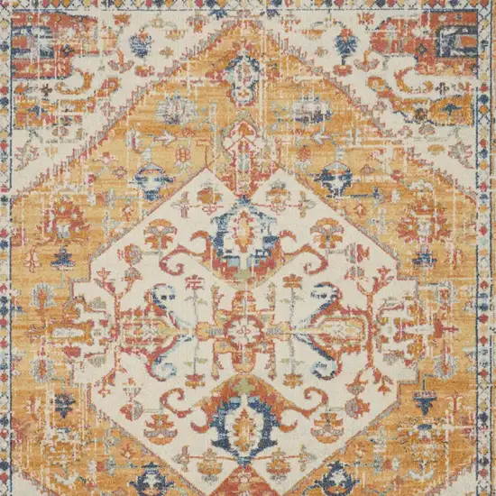 Yellow And Ivory Medallion Area Rug Photo 8