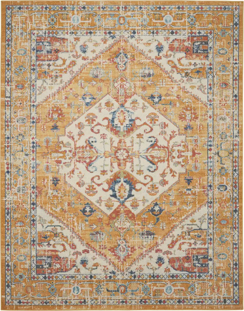 Yellow And Ivory Power Loom Area Rug Photo 2