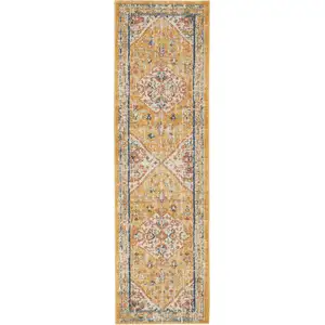Photo of Ivory and Yellow Center Medallion Runner Rug