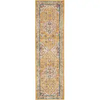 Photo of Ivory and Yellow Center Medallion Runner Rug