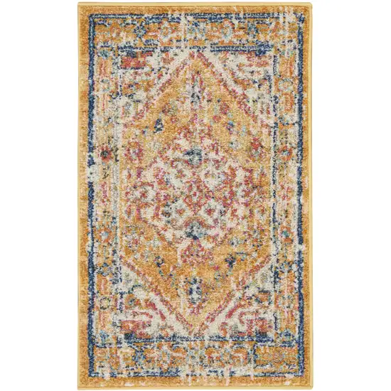 Yellow And Ivory Medallion Area Rug Photo 8