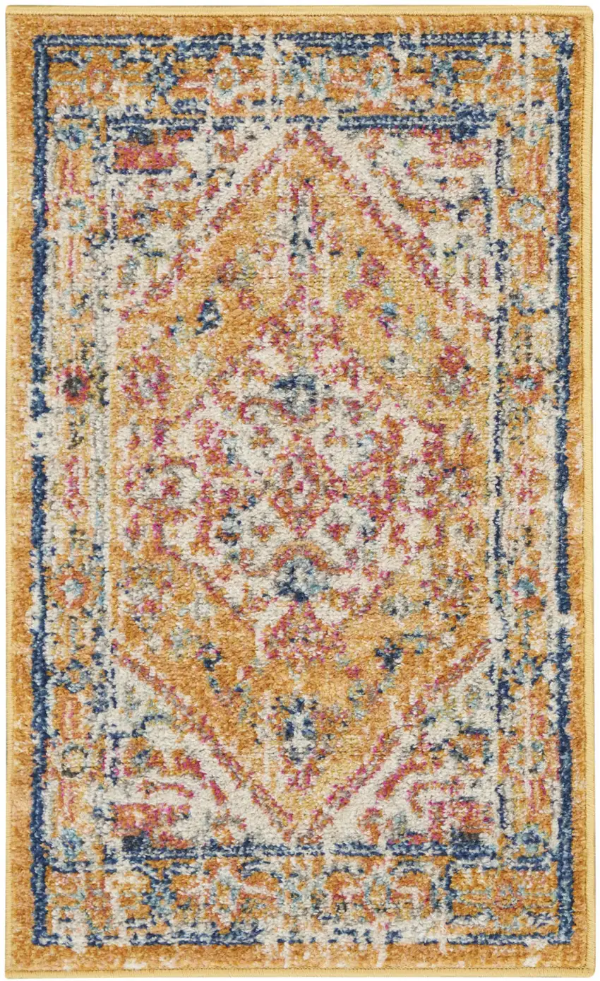 Yellow And Ivory Medallion Area Rug Photo 8