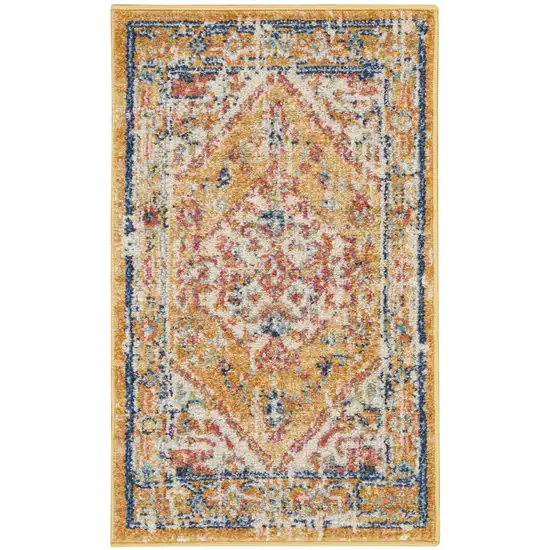Yellow And Ivory Medallion Area Rug Photo 2