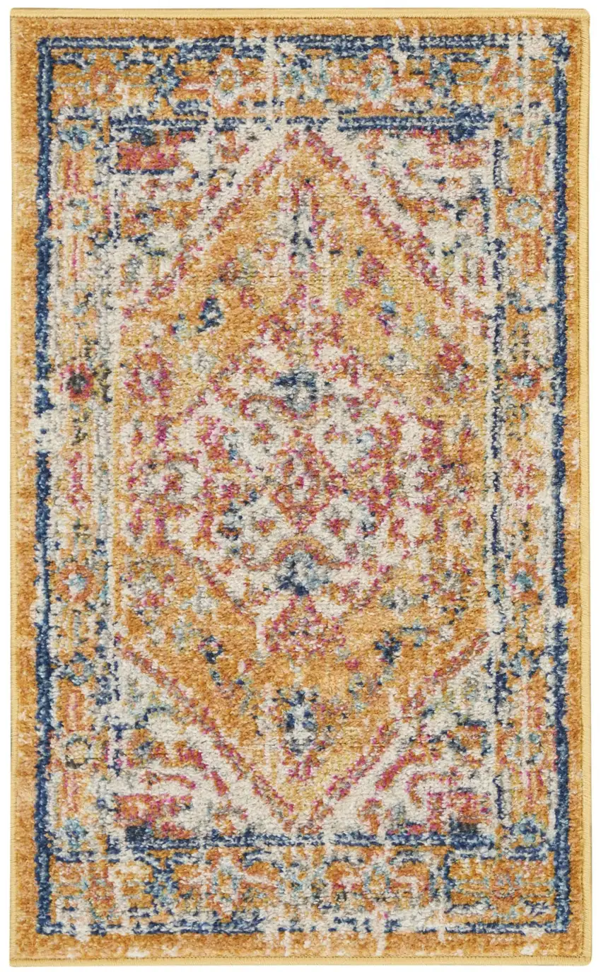 Yellow And Ivory Medallion Area Rug Photo 2