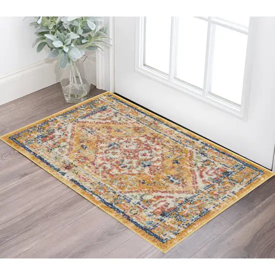 Yellow And Ivory Medallion Area Rug Photo 1